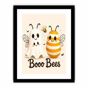 Cute ghost and bee nursery wall art with playful minimalist illustration and soft neutral colors