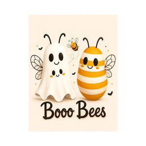 Cute ghost and bee nursery wall art with playful minimalist illustration and soft neutral colors
