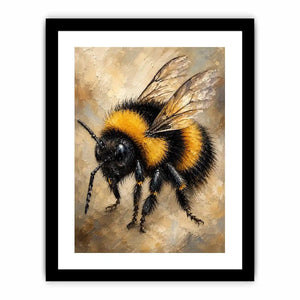 Watercolor bumblebee artwork with yellow and black paint splashes