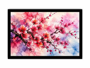 Pink cherry blossom watercolor artwork with soft floral textures
