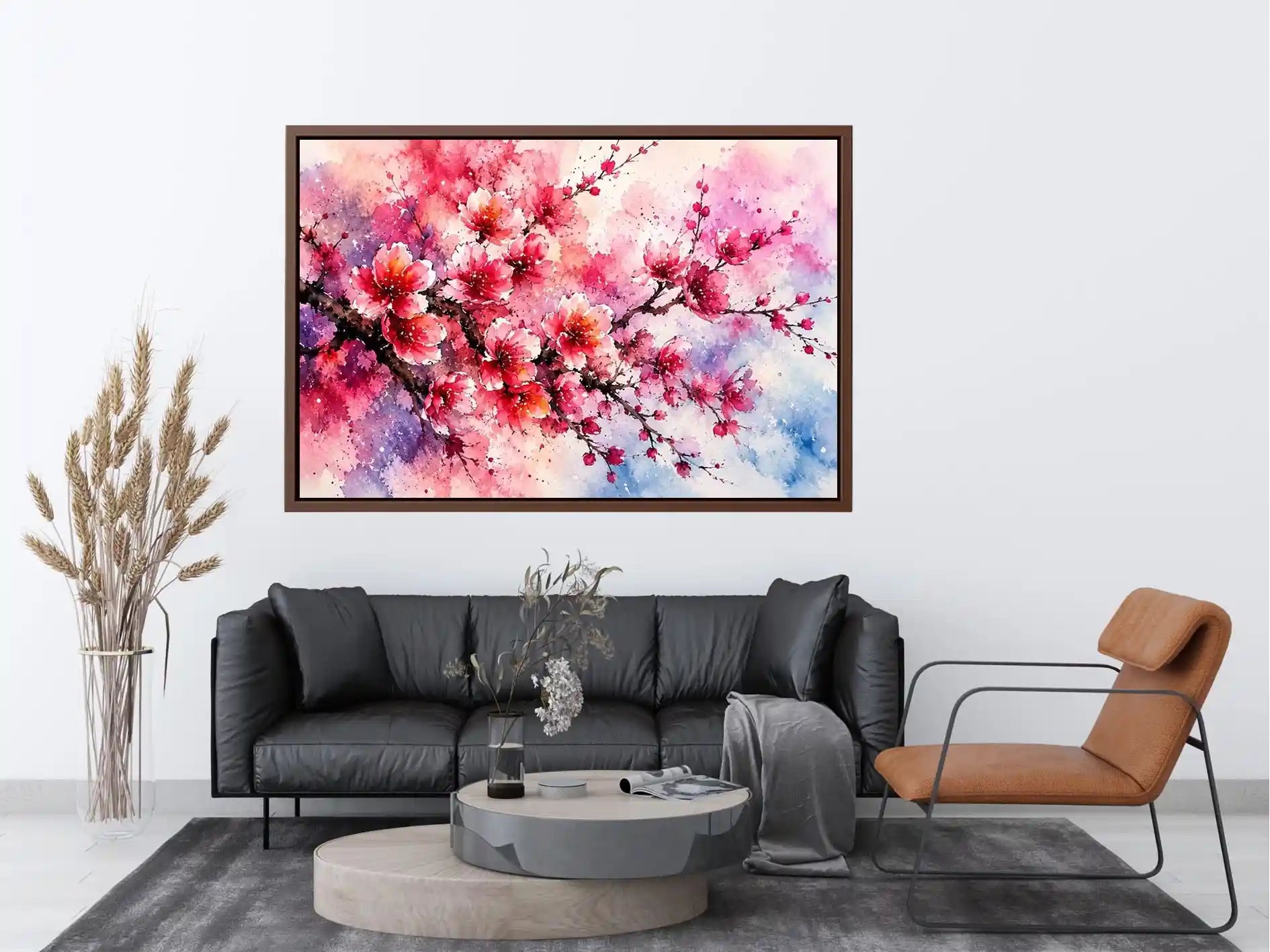 Pink cherry blossom watercolor artwork with soft floral textures