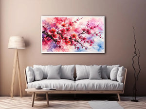 Pink cherry blossom watercolor artwork with soft floral textures