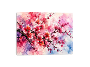 Pink cherry blossom watercolor artwork with soft floral textures