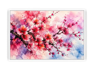 Pink cherry blossom watercolor artwork with soft floral textures