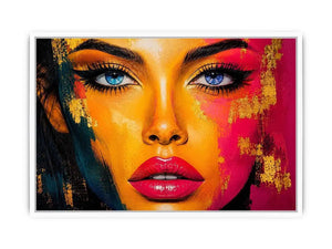 Colorful pop art portrait with neon graphic textures