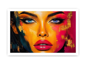 Colorful pop art portrait with neon graphic textures