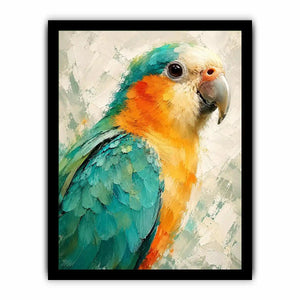 Tropical parrot portrait with teal and golden feathers