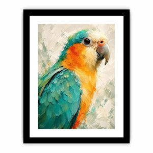 Tropical parrot portrait with teal and golden feathers