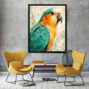 Tropical parrot portrait with teal and golden feathers