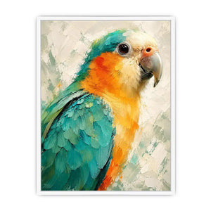 Tropical parrot portrait with teal and golden feathers