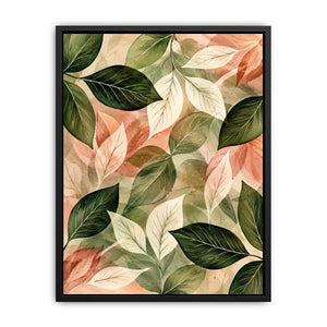 Soft watercolor botanical leaf wall art with sage green and blush foliage