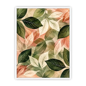 Soft watercolor botanical leaf wall art with sage green and blush foliage