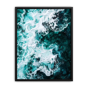 Abstract emerald green ocean artwork with swirling white sea foam and fluid resin-inspired wave textures