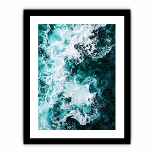Abstract emerald green ocean artwork with swirling white sea foam and fluid resin-inspired wave textures
