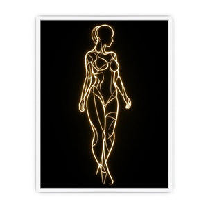 Glowing feminine line art canvas for modern luxury bedroom wall decor.