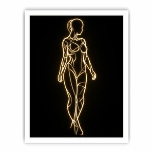 Glowing feminine line art canvas for modern luxury bedroom wall decor.
