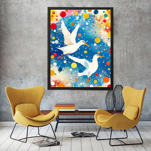 Colorful abstract bird canvas art with vibrant modern contemporary decor style.