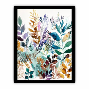 Watercolor botanical leaves canvas art for serene modern living room decor.