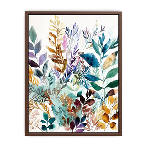 Watercolor botanical leaves canvas art for serene modern living room decor.