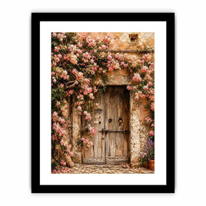 Rustic floral doorway canvas art with pink blossoms for elegant living room or entryway decor.