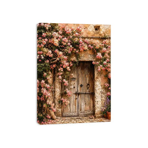 Rustic floral doorway canvas art with pink blossoms for elegant living room or entryway decor.