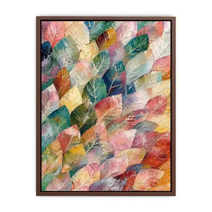 Abstract botanical leaf canvas art with soft pastel tones for modern living room or bedroom decor.