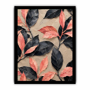 Black and coral botanical canvas art for elegant modern bedroom or living room decor.