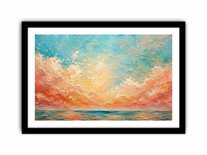 Pastel coastal seascape canvas art for calming bedroom or living room wall decor.
