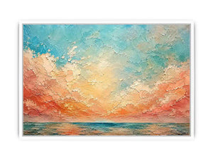 Pastel coastal seascape canvas art for calming bedroom or living room wall decor.