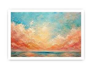 Pastel coastal seascape canvas art for calming bedroom or living room wall decor.