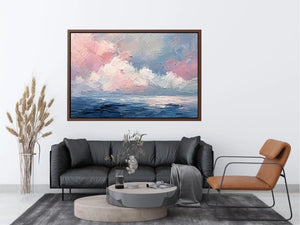 Pastel abstract seascape canvas art for serene living room or bedroom wall decor.