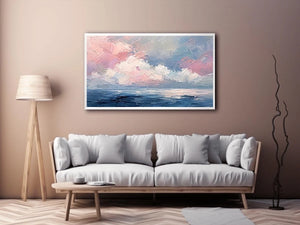 Pastel abstract seascape canvas art for serene living room or bedroom wall decor.