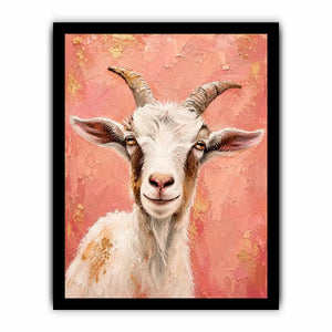 Pink goat portrait canvas art for playful farmhouse bedroom or nursery wall decor.