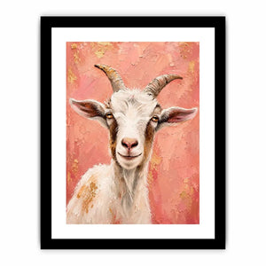 Pink goat portrait canvas art for playful farmhouse bedroom or nursery wall decor.