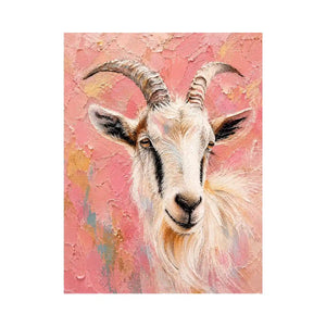 Blush goat portrait canvas art for whimsical farmhouse bedroom or nursery decor.