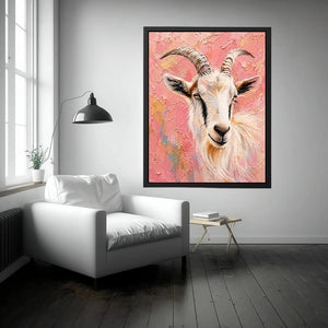 Blush goat portrait canvas art for whimsical farmhouse bedroom or nursery decor.
