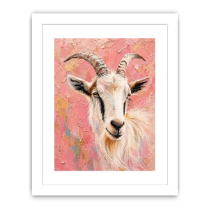 Blush goat portrait canvas art for whimsical farmhouse bedroom or nursery decor.