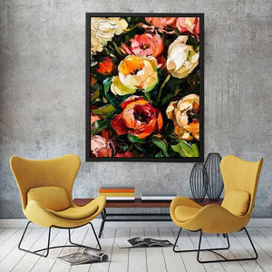 Luxury floral impasto canvas art for elegant living room or dining room wall decor.