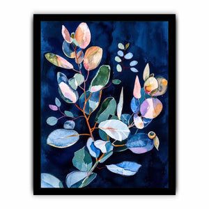 Midnight botanical watercolor canvas art for elegant bedroom or living room decor.
