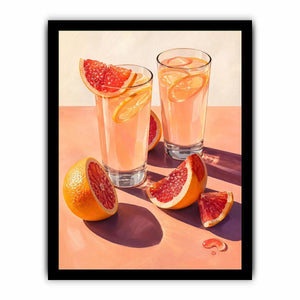 Pink citrus cocktail canvas art for modern kitchen or dining room wall decor.