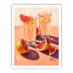 Pink citrus cocktail canvas art for modern kitchen or dining room wall decor.