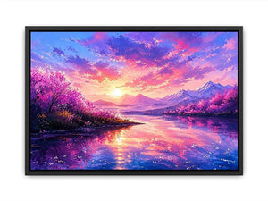 Fantasy cherry blossom landscape canvas art for vibrant living room or gaming room decor.