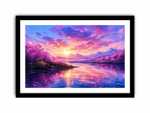 Fantasy cherry blossom landscape canvas art for vibrant living room or gaming room decor.