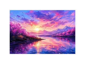 Fantasy cherry blossom landscape canvas art for vibrant living room or gaming room decor.