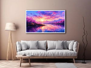 Fantasy cherry blossom landscape canvas art for vibrant living room or gaming room decor.