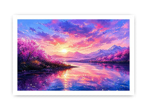 Fantasy cherry blossom landscape canvas art for vibrant living room or gaming room decor.
