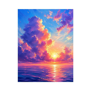 Fantasy ocean sunset canvas art for dreamy bedroom or living room wall decor.