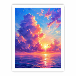 Fantasy ocean sunset canvas art for dreamy bedroom or living room wall decor.