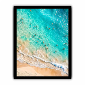 Aerial turquoise beach canvas art for coastal living room or bedroom wall decor.