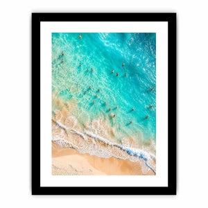 Aerial turquoise beach canvas art for coastal living room or bedroom wall decor.